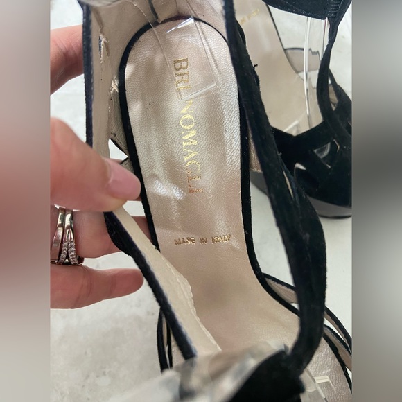 Vintage Bruno Magli Black Suede Open Toe Stiletto Platform Heels Sz 37& 1/2 US 7 - Picture 5 of 14